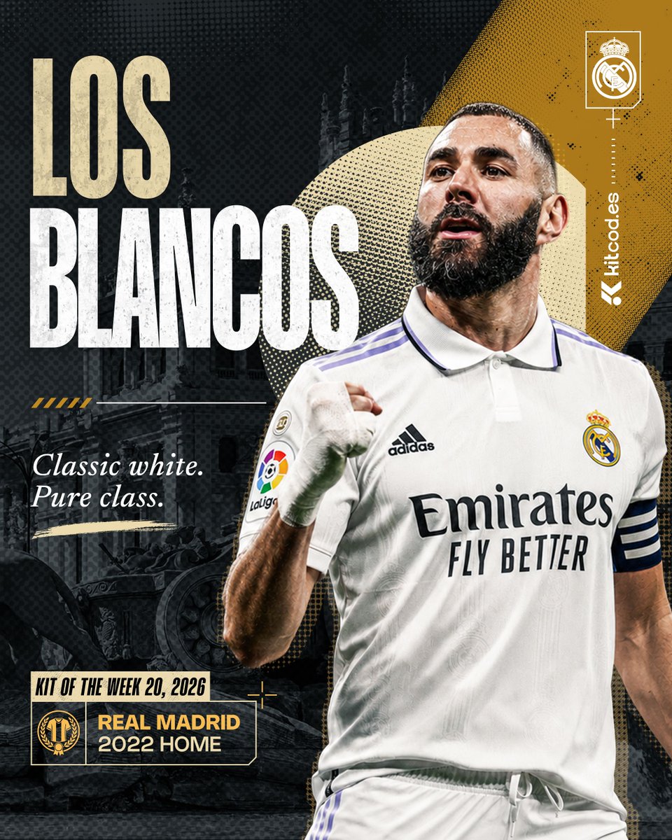 kitcodesfc's tweet photo. Real Madrid 2022/23 home, by adidas. One of the most looked-up kits this week. The shirt of Benzema's Ballon d'Or season, white with lilac trim on the collar and shoulders.

Know what you're looking at. 👉 https://t.co/0zesfy68YQ https://t.co/yMUjjzkXG9