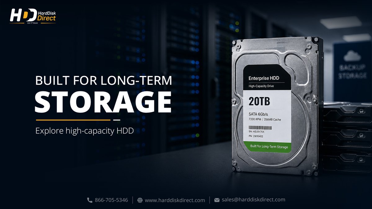 harddisk_direct's tweet photo. When it comes to backup and long-term storage, capacity and reliability matter most. Enterprise HDDs deliver high TB-per-drive value, making them ideal for archival data, cold storage, and compliance retention.
Explore high-capacity HDD options at https://t.co/JaOtGX07hQ https://t.co/D8vnn8guPN