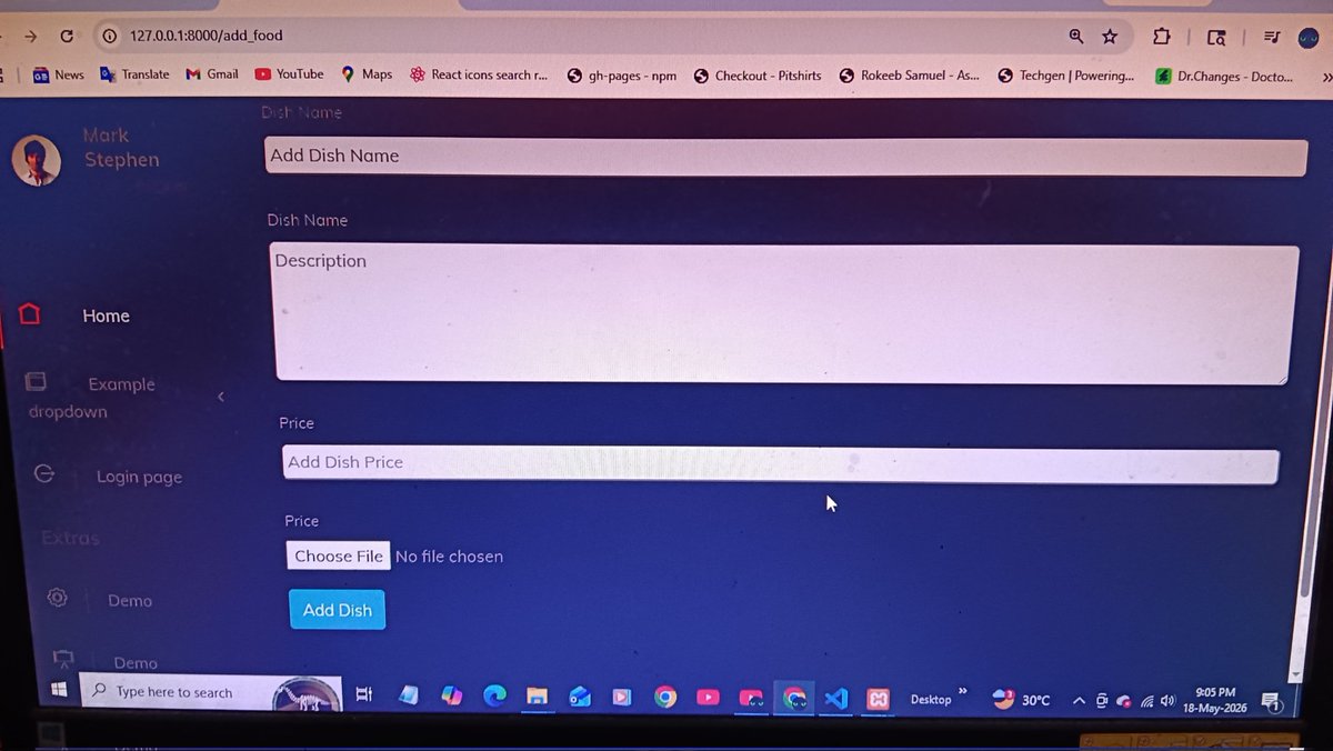 MdSahil_Islam's tweet photo. Day - 4 of the PHP  Laravel demo project (Restaurant Management system) 🧑‍💻

>Made add food section,
It collects data of any dish and stores it on db through Laravel backend ✅

#BackendDevelopement #Php https://t.co/JmTeguNOYG