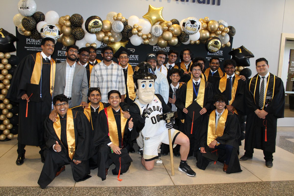 PurdueECE's tweet photo. Caps, gowns, big smiles &amp; two campuses full of Boilermaker pride. 💛🖤

Purdue ECE celebrated our newest grads with receptions in Indianapolis &amp; West Lafayette.

Congratulations, Class of 2026! You’ll always be part of the Purdue ECE family. 🎓

More pics: https://t.co/y67KJ8wnWw https://t.co/ogKHH0YL6m