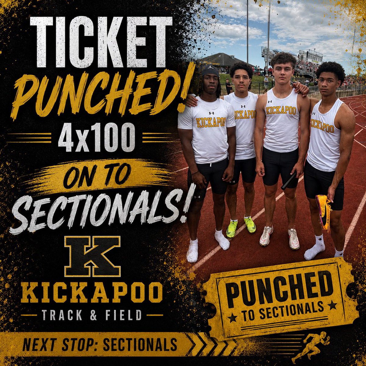 Kpoofootball's tweet photo. This was left out on Saturday.  I apologize.  These guys punched a ticket! Our 4x400 also punched a ticket but in the mad rush to get to graduations we didn’t snap a picture! https://t.co/ietTVP06Vg