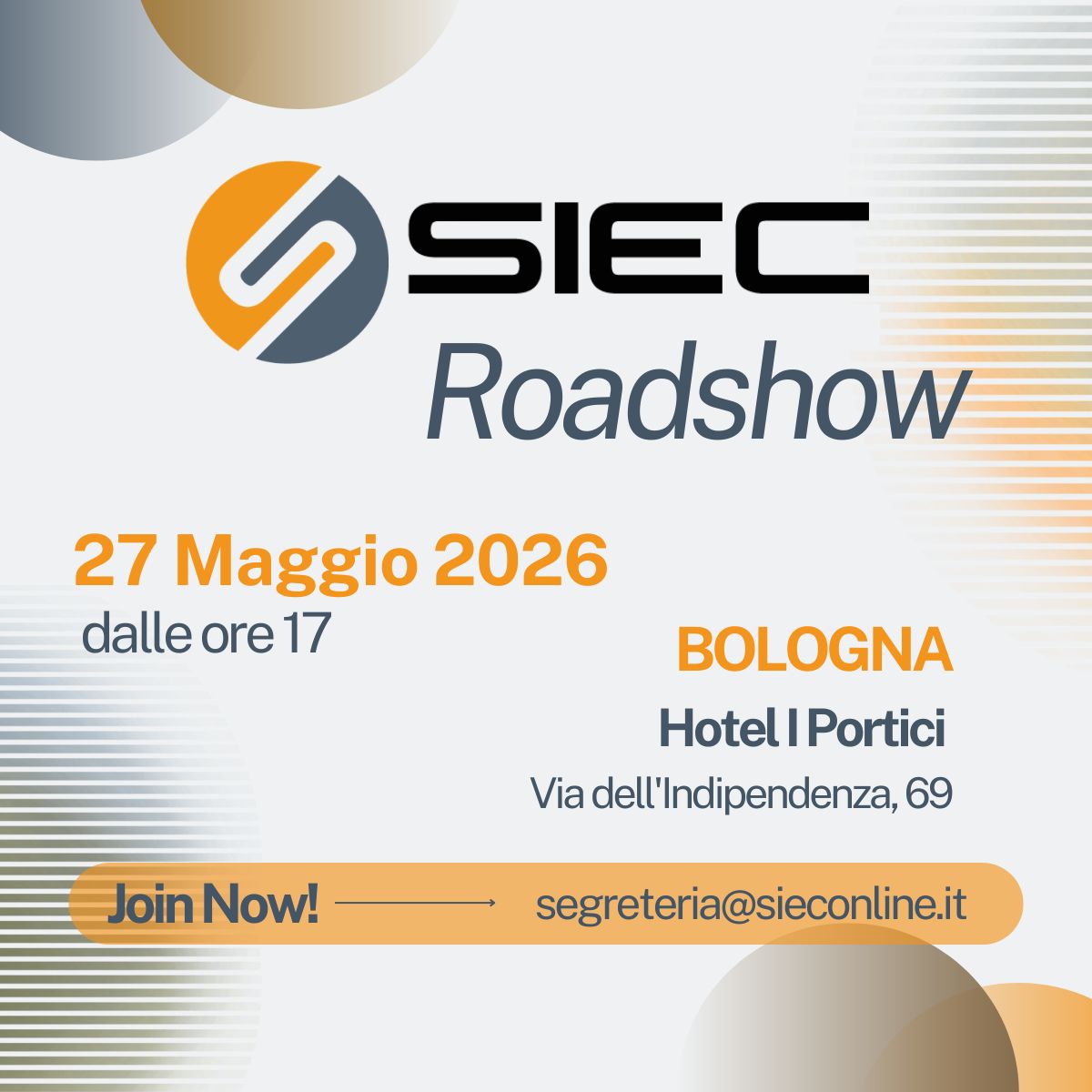 SIEC_Community's tweet photo. 𝗕𝗼𝗹𝗼𝗴𝗻𝗮: nuova tappa del 𝗥𝗼𝗮𝗱𝘀𝗵𝗼𝘄 𝗦𝗜𝗘𝗖.

𝐁𝐨𝐥𝐨𝐠𝐧𝐚
𝐦𝐞𝐫𝐜𝐨𝐥𝐞𝐝𝐢̀ 𝟐𝟕 𝐦𝐚𝐠𝐠𝐢𝐨, 𝐝𝐚𝐥𝐥𝐞 𝐨𝐫𝐞 𝟏𝟕:𝟎𝟎
📍𝐇𝐨𝐭𝐞𝐥 𝐈 𝐏𝐨𝐫𝐭𝐢𝐜𝐢 - 𝐕𝐢𝐚 𝐝𝐞𝐥𝐥’𝐈𝐧𝐝𝐢𝐩𝐞𝐧𝐝𝐞𝐧𝐳𝐚, 𝟔𝟗

📩Iscrizioni: segreteria@sieconline.it https://t.co/3wNExj5tvh