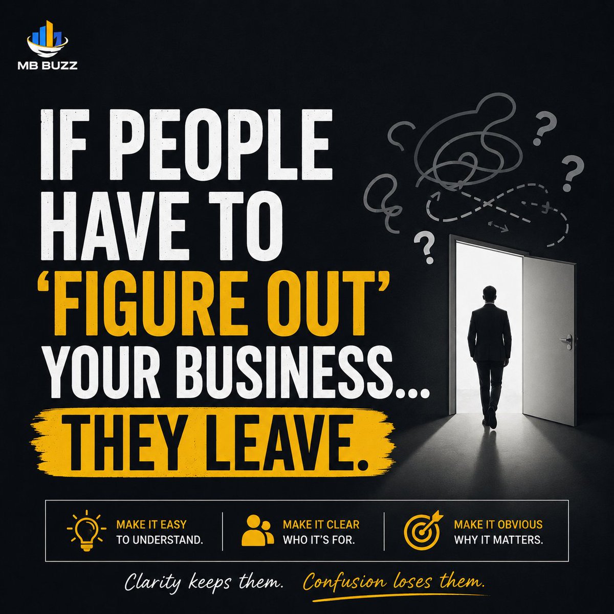 MBBuzzllc's tweet photo. Clarity matters more than cleverness. 💡

People should instantly know:
✔ what you do
✔ who you help
✔ why it matters

Simple wins. https://t.co/hd80OyXtxZ
