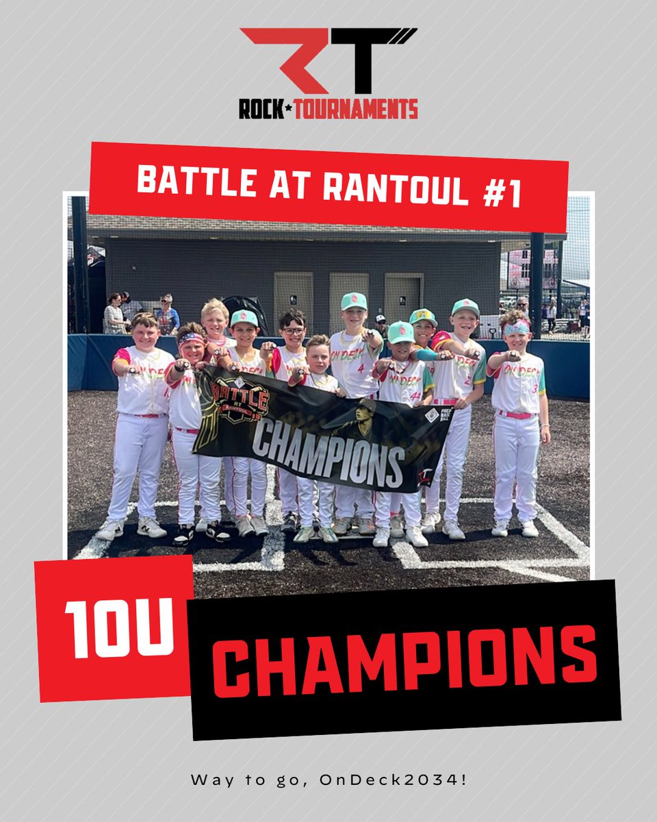 RockTournaments's tweet photo. 🥇 CHAMPIONS 🥇 

Congratulations to our champs from this weekend’s Battle at the Rantoul Family Sports Complex! 

10U - OnDeck2034 
12U - 1:9 Legacy 
13U - @CanesMidwest - American

#rocktournaments #playlikeitssunday #prepbaseball https://t.co/tyrE6Bg5lM