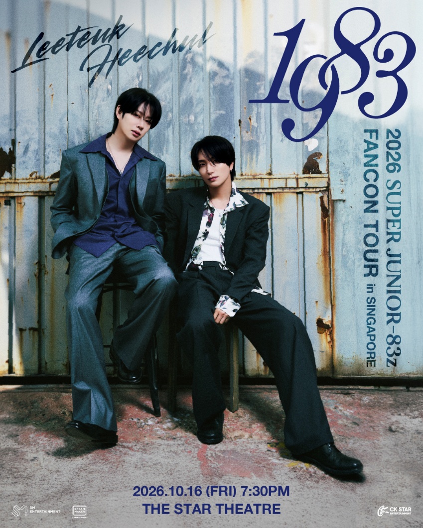 koreamonthly's tweet photo. [UPCOMING] 

SUPER JUNIOR-83z FANCON TOUR [1983] IN SINGAPORE

📅: 16 OCT (FRI), 7.30PM
📍: The Star Theatre
🎟️: Presale (25 May), General Sale (26 May) via Ticketmaster

#SUPERJUNIOR #SUPERJUNIOR83z #LEETEUK #HEECHUL #SJ #ELF 

This event is brought to you by @ckstarsg https://t.co/1tEaSz4T3I