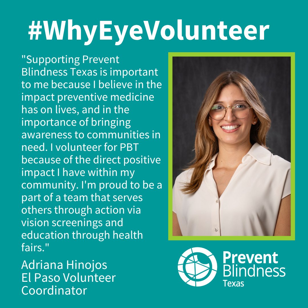 PBTEXAS's tweet photo. #WhyEyeVolunteer with Prevent Blindness Texas El Paso Volunteer Coordinator Adriana Hinojos #PreventBlindness #GivingBackToTheCommunity #VolunteersRock https://t.co/6chTOuykTx