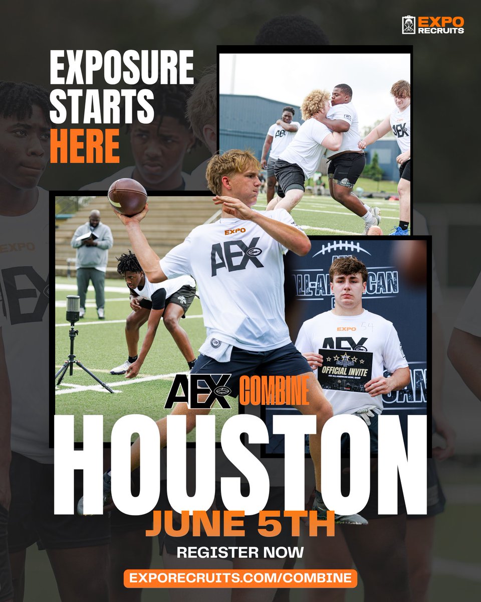 expocombine's tweet photo. 🚨 𝗧𝗘𝗫𝗔𝗦 𝗨𝗣 𝗡𝗘𝗫𝗧 🤠🏈

The AEX Combine is headed to Houston on June 5th &amp; Dallas on June 6th! 🔥

EXPOSURE STARTS HERE 👀

📊 Verified Testing
🏈 Skill training &amp; 1 v 1 Competition
🎥 Exposure &amp; Media Coverage

Register 🔗 https://t.co/e7YmW7RJAH https://t.co/KzrLyMtnzx