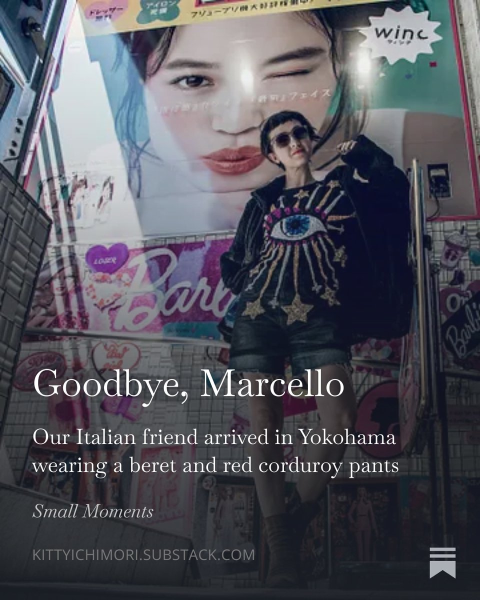 k_ichimori's tweet photo. While we were living in Yokohama, an Italian friend came to Japan on what he called a “business trip.”

A beret and red pants, a Gothic girl "work of art," and Yukio Mishima’s grave.

I wrote about one unforgettable week.

https://t.co/rJr0cduBHq
#Substack #amwriting #japan https://t.co/TlpMMdtopR