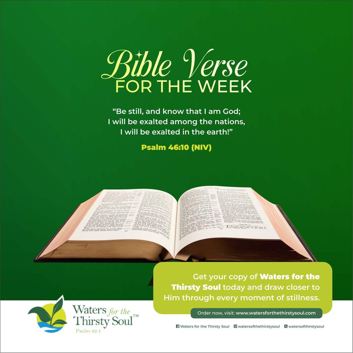 watersforsoul's tweet photo. In a world that constantly demands movement, noise and urgency, God still calls us to be still.
Sometimes, peace begins when we stop trying to control everything and simply trust Him.
“Be still, and know that I am God.” Psalm 46:10
#BibleVerse #PeaceInGod #NewWeek https://t.co/V3fwqUY2Ne
