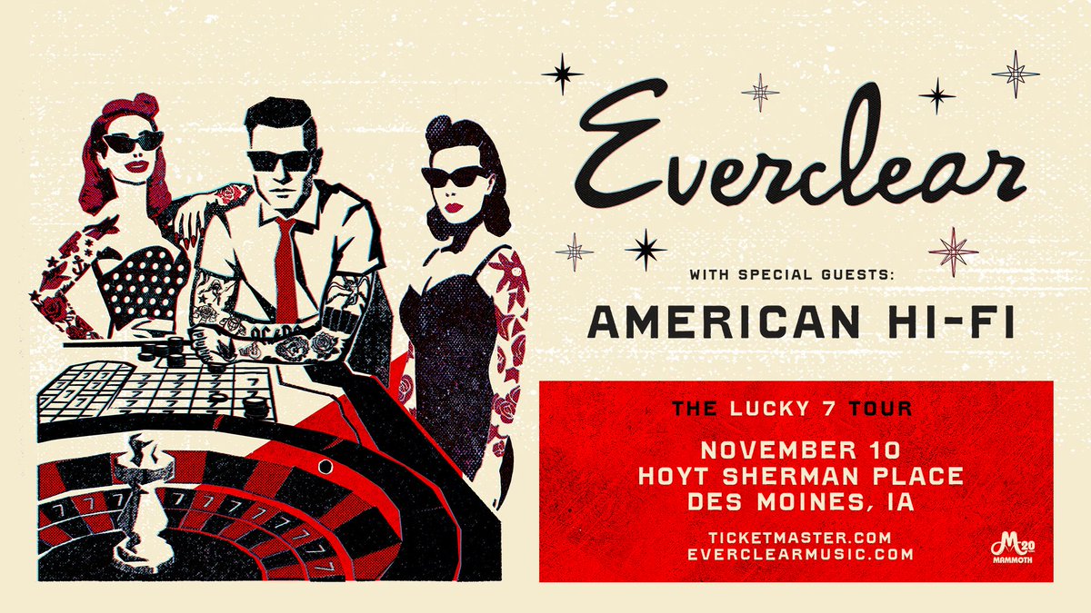 hoytsherman's tweet photo. Just announced! Rock band @EverclearBand is hitting the road on the Lucky 7 Tour with support from @AmericanHiFi stopping at Hoyt Sherman Place on November 10. Tickets go on sale Wednesday, May 20 at 10:00 AM at the venue box office and https://t.co/japFC9NcRc. https://t.co/GACXVnw094