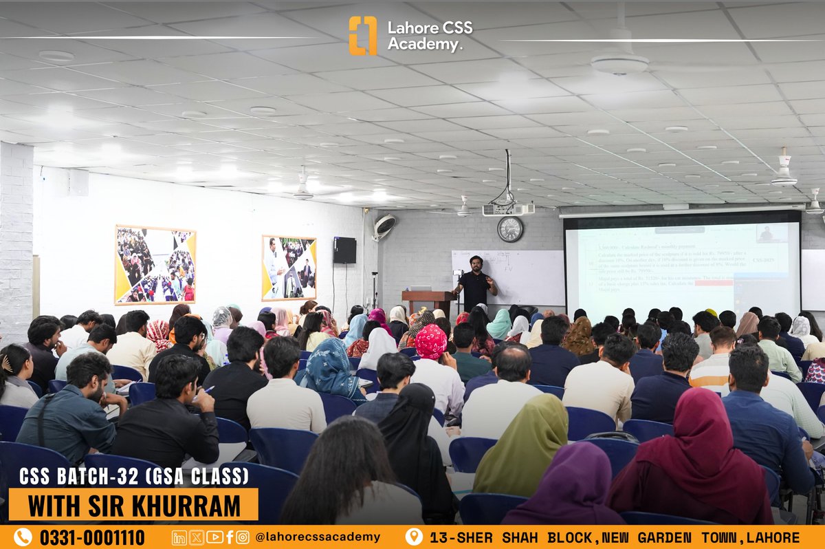 lahore_css's tweet photo. CSS Batch-32 GSA Class With Sir Khurram

📞 Register Now: 0331 0001110
📍 Lahore CSS Academy, 13 Sher Shah Block, Garden Town, Lahore

#LCA #CSS2027 #CivilServices #LahoreCSSAcademy #CSSFuture #CSS2027 #csspreparation #CSSPakistan #lahoreCSS https://t.co/uQt9QIVWBy