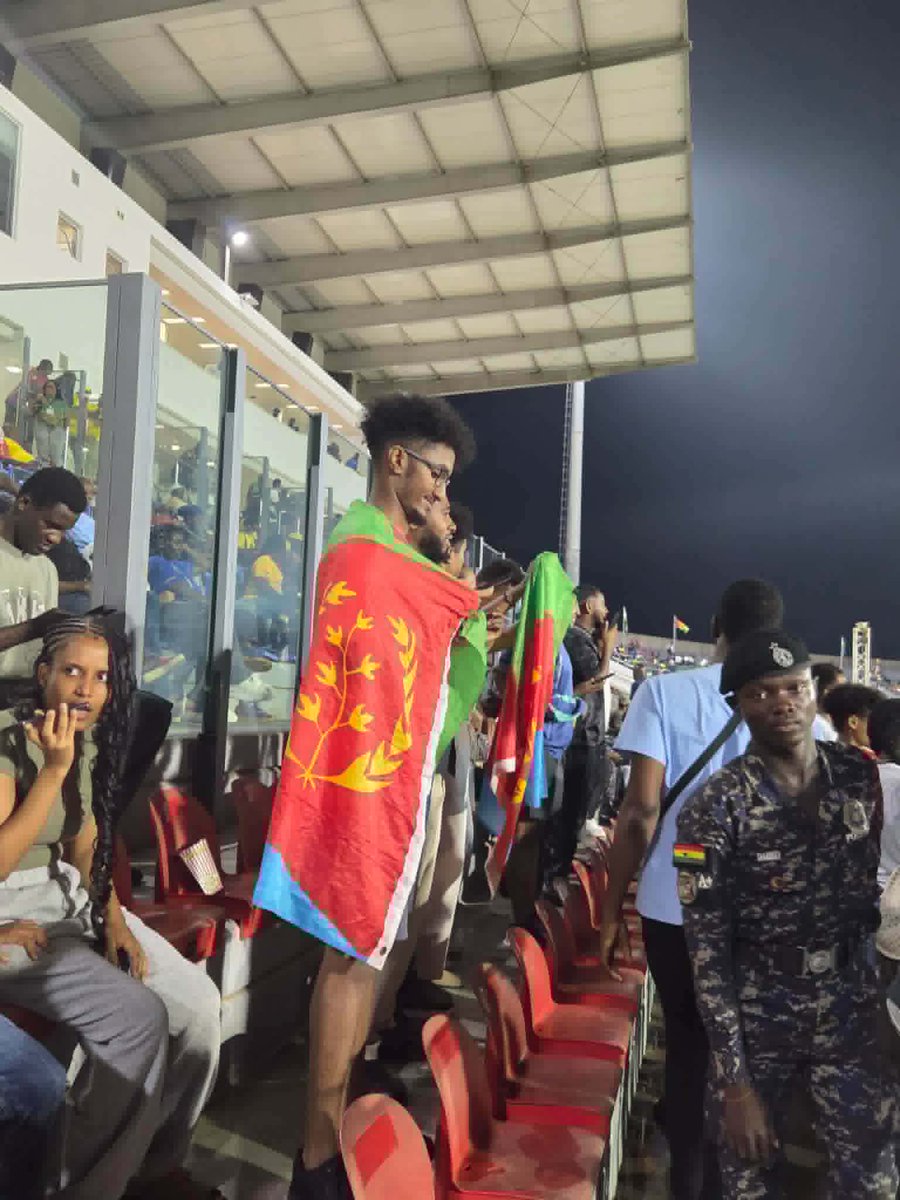 michael_teclai's tweet photo. Look at these Eritreans  in Ghana, supporting their national athletics team with pride. Few in  number, but a strong voice of support. 🇪🇷
Eritreans love their people and country because they know its worth—not in size, but in soul. That's love. That's unity.
Congrats! #Eritrea https://t.co/BHg332aH4n