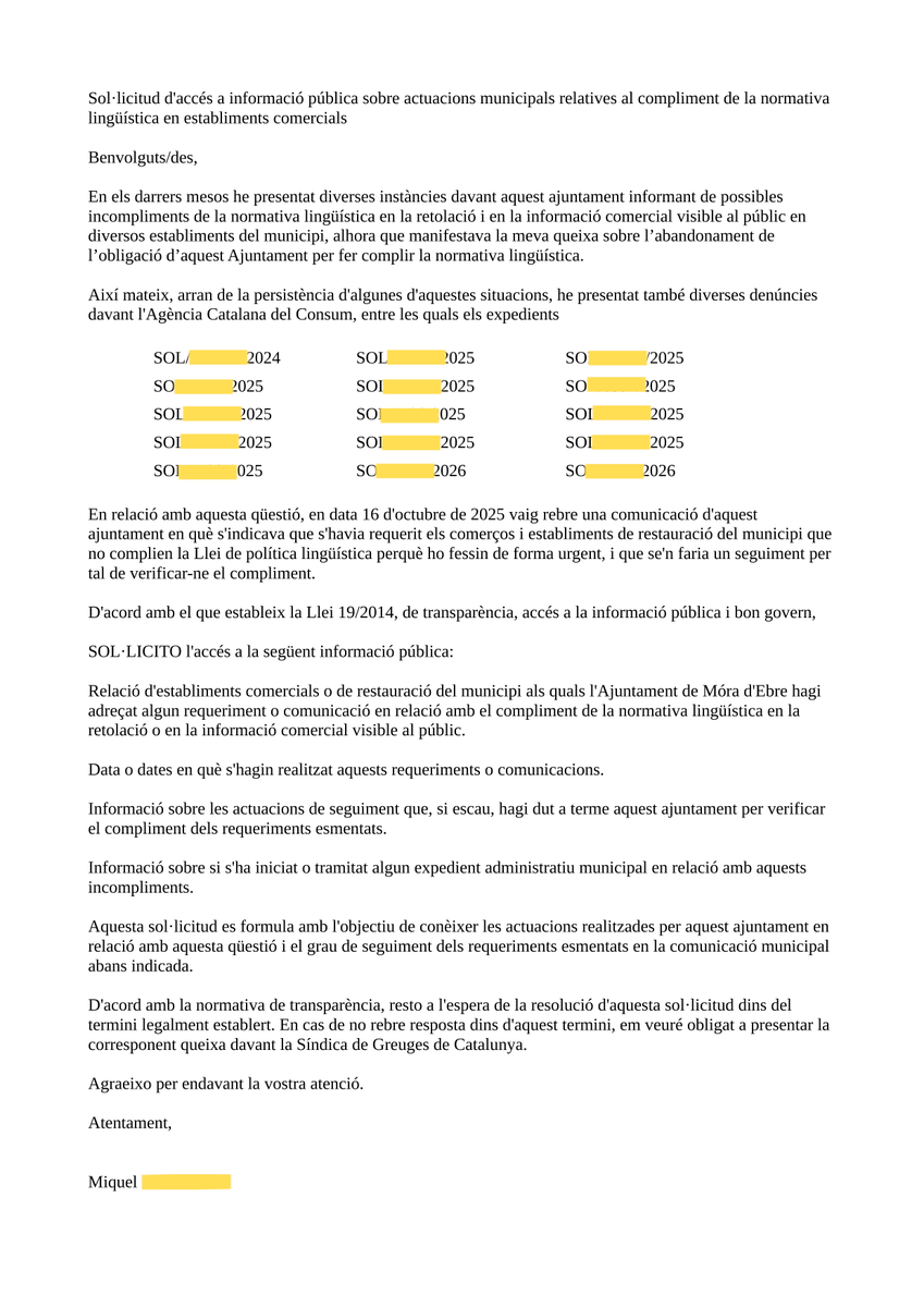 miqu3lm0la's tweet photo. De "no tenim competències" a fer inspeccions de la Guàrdia Municipal: el cas de Móra d'Ebre.

2025: L'alcalde em diu que la retolació és cosa de la Generalitat.

2026: Després de reclamar a la GAIP, admeten requeriments i inspeccions pròpies.

#AccióPelCatalà https://t.co/pEIRRO8GEx