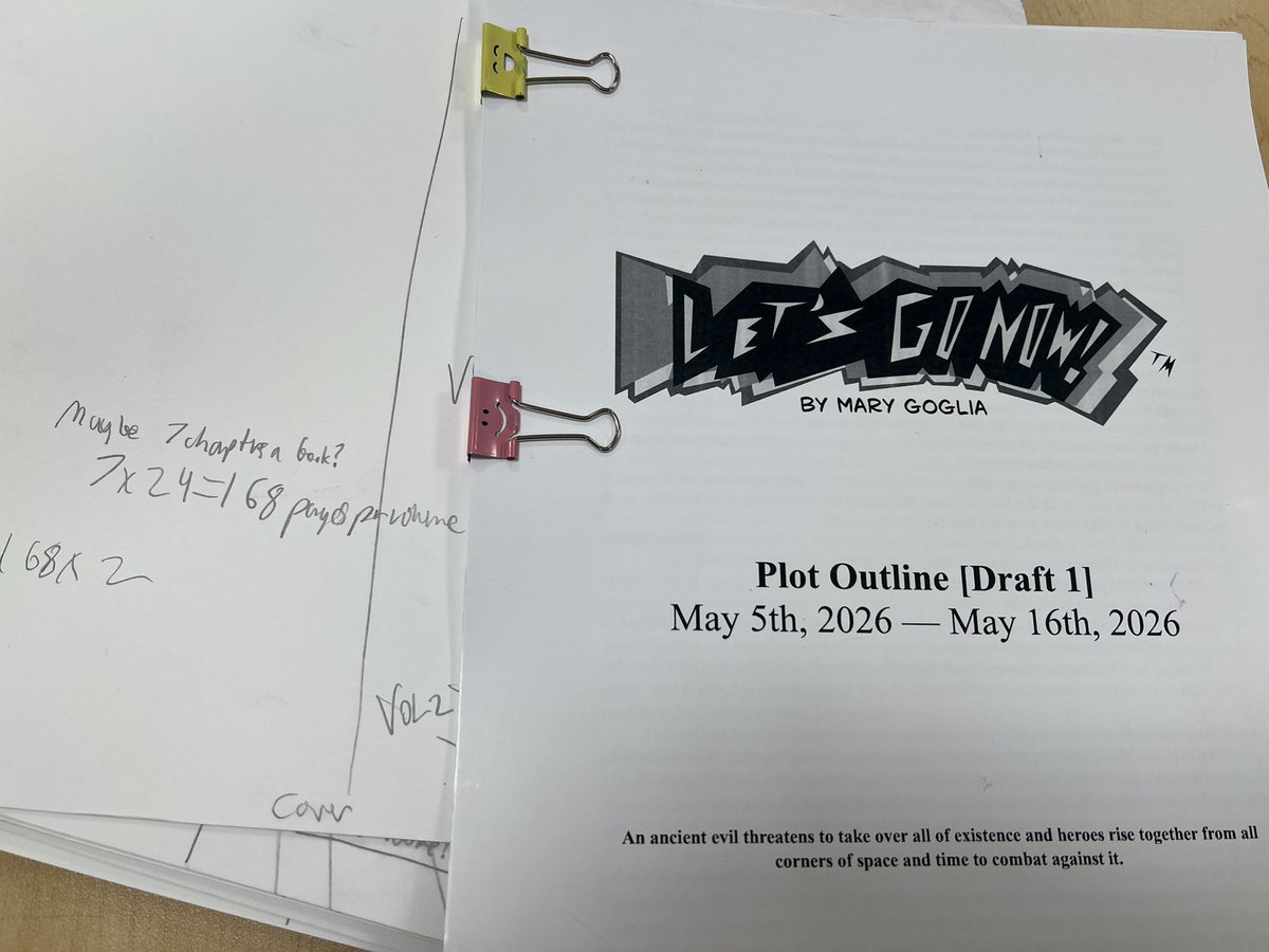 mary_goglia's tweet photo. So I got the first two volumes (168 pages each) set up sort of for the first story arc of my @LetsGoNowComic. (I have chapters labeled and know what I want to do in each 24 page chapter). Just have to keep doing the storyboards now! #manga #comic #makecomics https://t.co/pSJZgfDWWC