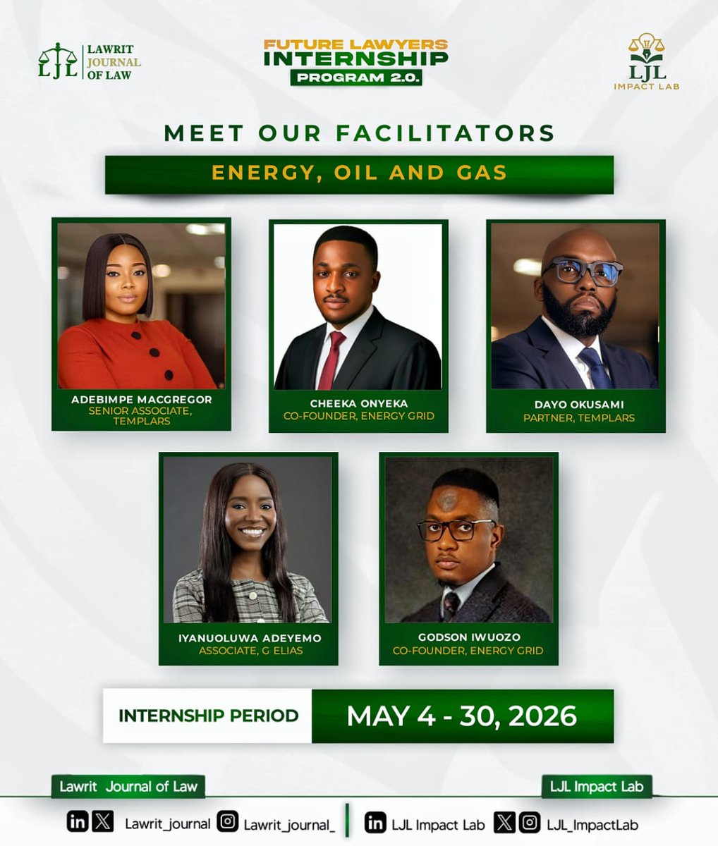 LJL_ImpactLab's tweet photo. MEET THE FACILITATORS: FLIP 2.0 ⚖️

A lineup of distinguished legal professionals across diverse practice areas shaping the Future Lawyers Internship Programme 2.0.

From Energy to Fashion, IP &amp; Entertainment Law and more.

#FLIP2 #LJLImpactLab #LawritJournalOfLaw https://t.co/030xiQYfx5
