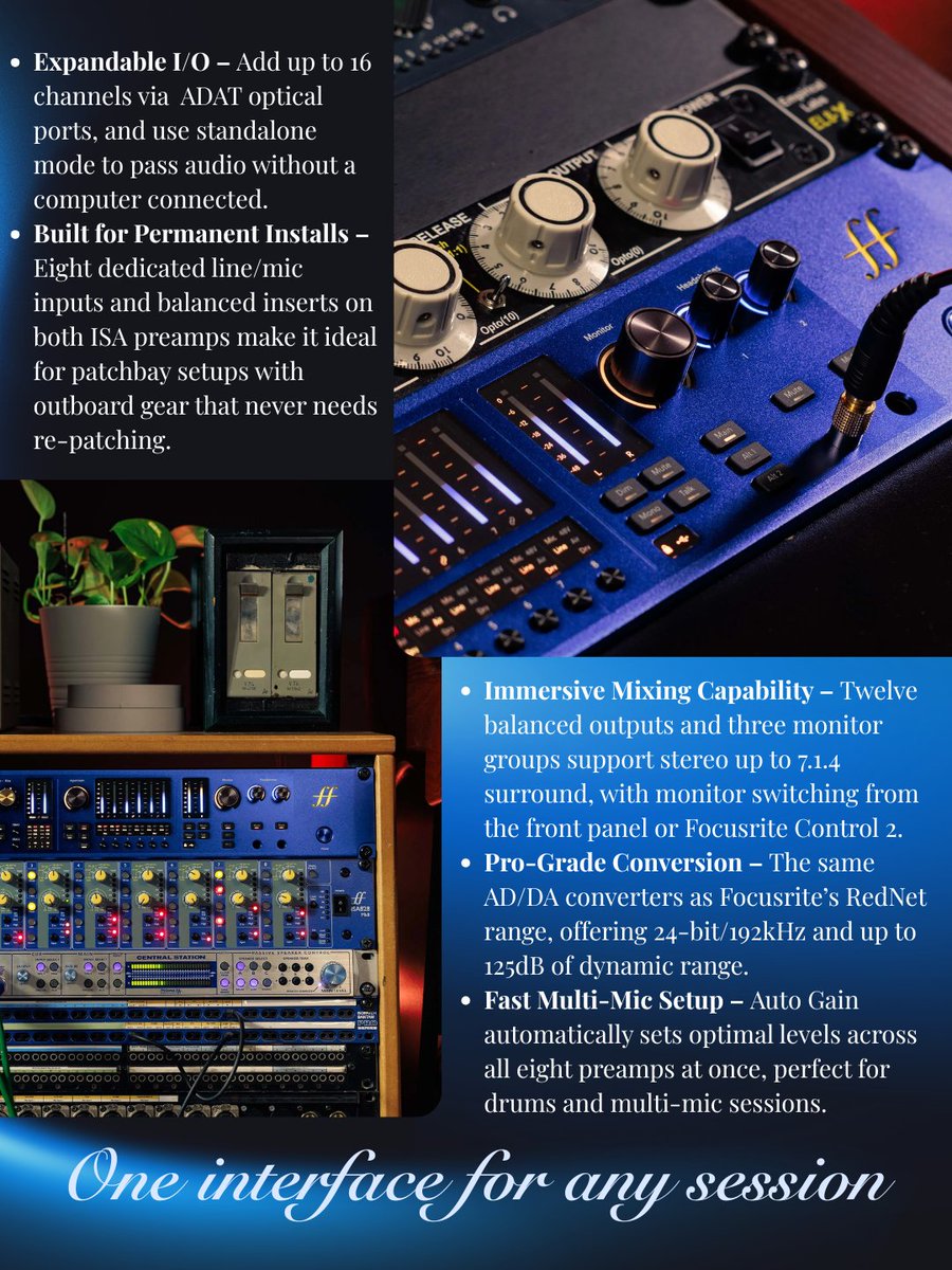 SoleSourceAV's tweet photo. Introducing the all-new Focusrite ISA C8X — 40 years of legendary ISA transformer sound, now in a fully-featured 26-in/28-out USB-C audio interface built for the modern studio. Shop now at https://t.co/rTltA0aRbI https://t.co/aCU4ekEvVy