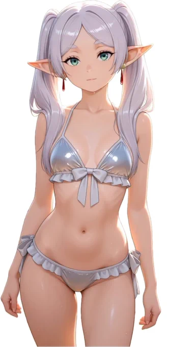 1000年以上生きたエルフの水着姿 SFW No nudity, no suggestive intent. Healthy sporting swimwear style illustration. Frieren 4K #葬送のフリーレン