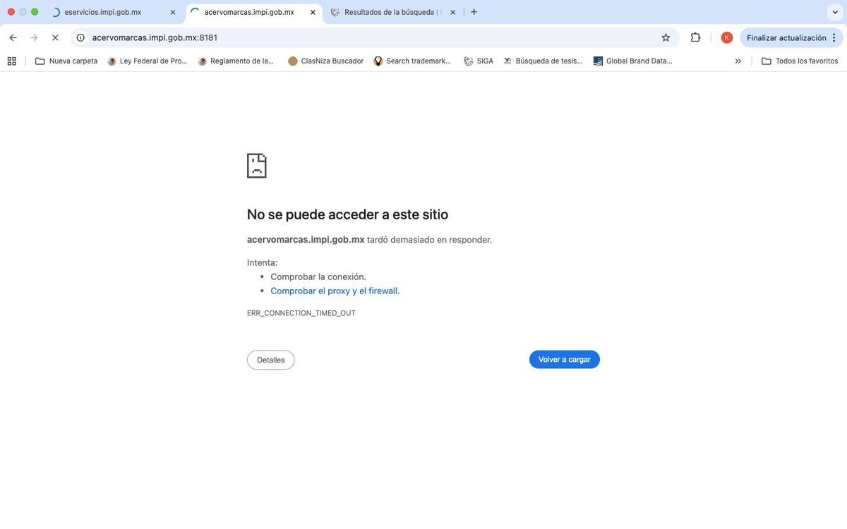 karlapinak's tweet photo. Buenos días @IMPI_Mexico, ¿están caídos sus sistemas?

Desde diferentes equipos y borrando caches y cookies, no es posible ingresar.

Esto ha sido intermitente desde el jueves, salvo MARCIA. https://t.co/hXFiUM9NYc