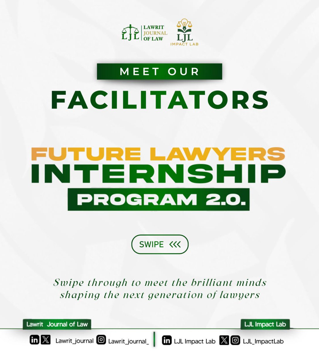 LJL_ImpactLab's tweet photo. MEET THE FACILITATORS: FLIP 2.0 ⚖️

A lineup of distinguished legal professionals across diverse practice areas shaping the Future Lawyers Internship Programme 2.0.

From Maritime to Sports, Tax and more.

#FLIP2 #LJLImpactLab #LawritJournalOfLaw https://t.co/gh6VccT6SA
