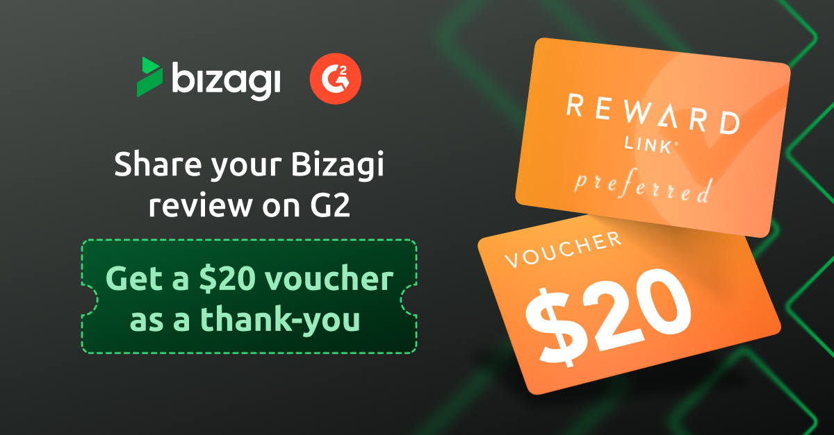 bizagi's tweet photo. Are you a Bizagi user? Would you like a $20 voucher for sharing your experience?

It just takes a few minutes to leave your review &amp; your feedback helps others understand how Bizagi can drive real change in their business. 

👉 Share your review now: https://t.co/WnqOJHSXca https://t.co/Wg65Ut348N