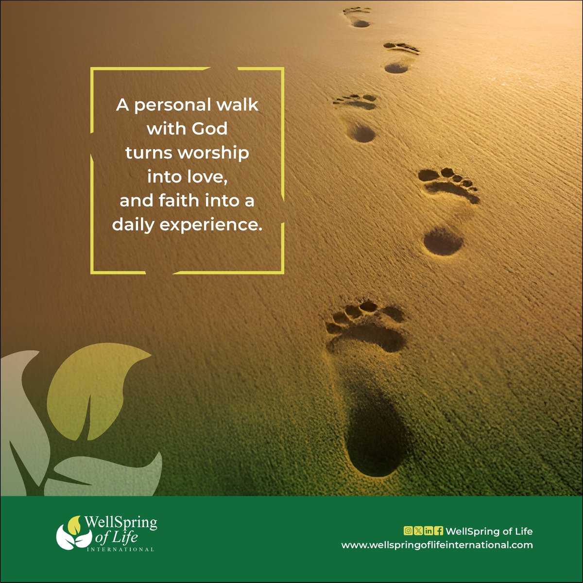 WellSpring_Life's tweet photo. The closer we walk with God, the more we begin to see Him in the ordinary moments.

Worship becomes more than a place, and faith becomes more than words. It becomes a daily experience filled with peace, direction and love.

#GrowingInFaith #GodFirst #ChristianLiving #NewWeek https://t.co/tnc8jZPkdq