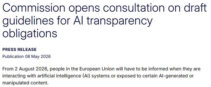 AIPB_org's tweet photo. Any AI policy researchers working on transparency and deepfakes?

The @EU_Commission has an open consultation on AI transparency guidelines, closing 3 June. https://t.co/TCeJU3j0CT