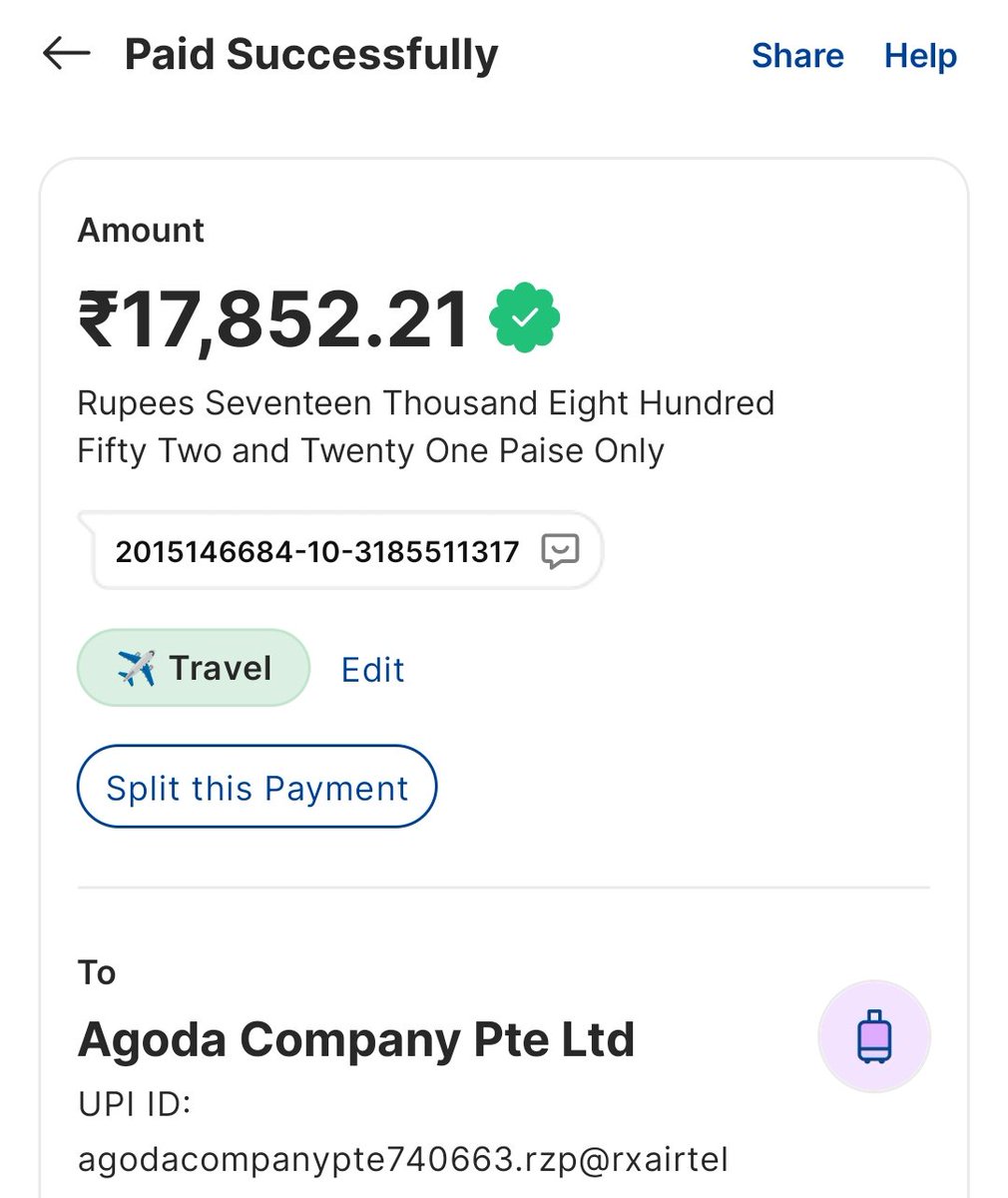 montoroy's tweet photo. @agoda - when you showed Rs. 17,215.13 on the website but charged me Rs. 17,852.21 in UPI? why so? https://t.co/MuLzspEUWk