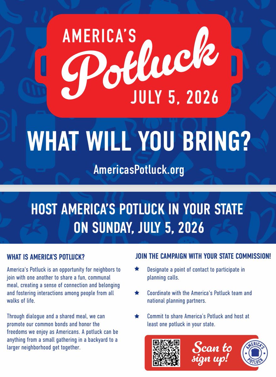 scottew's tweet photo. I had not heard of America's Potluck, an idea to gather with neighbors and others on July 5. I am 1000% going to be doing this. https://t.co/eQBoqnaOku