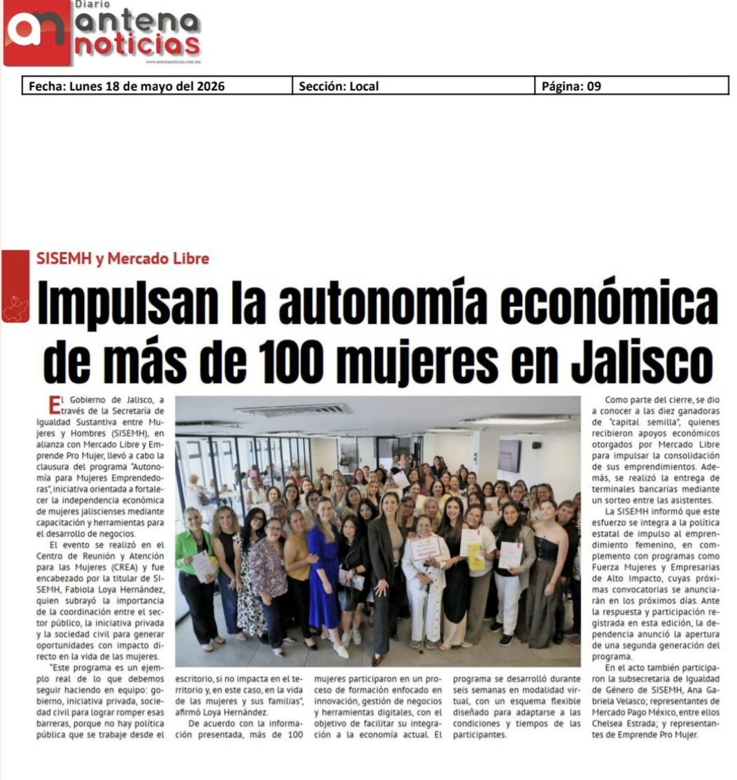 FabiolaLoya_'s tweet photo. Más de 100 emprendedoras fueron beneficiadas con el programa "Autonomía para Mujeres Emprendedoras", que impulsamos desde Secretaría de @IgualdadJalisco en colaboración con @MercadoPagoMex para brindarles herramientas digitales y formación en gestión de negocios.

Aquí les comparto más acerca de esta capacitación. 👇

@cronicajalisco
@antenanoticias
@NTRGuadalajara