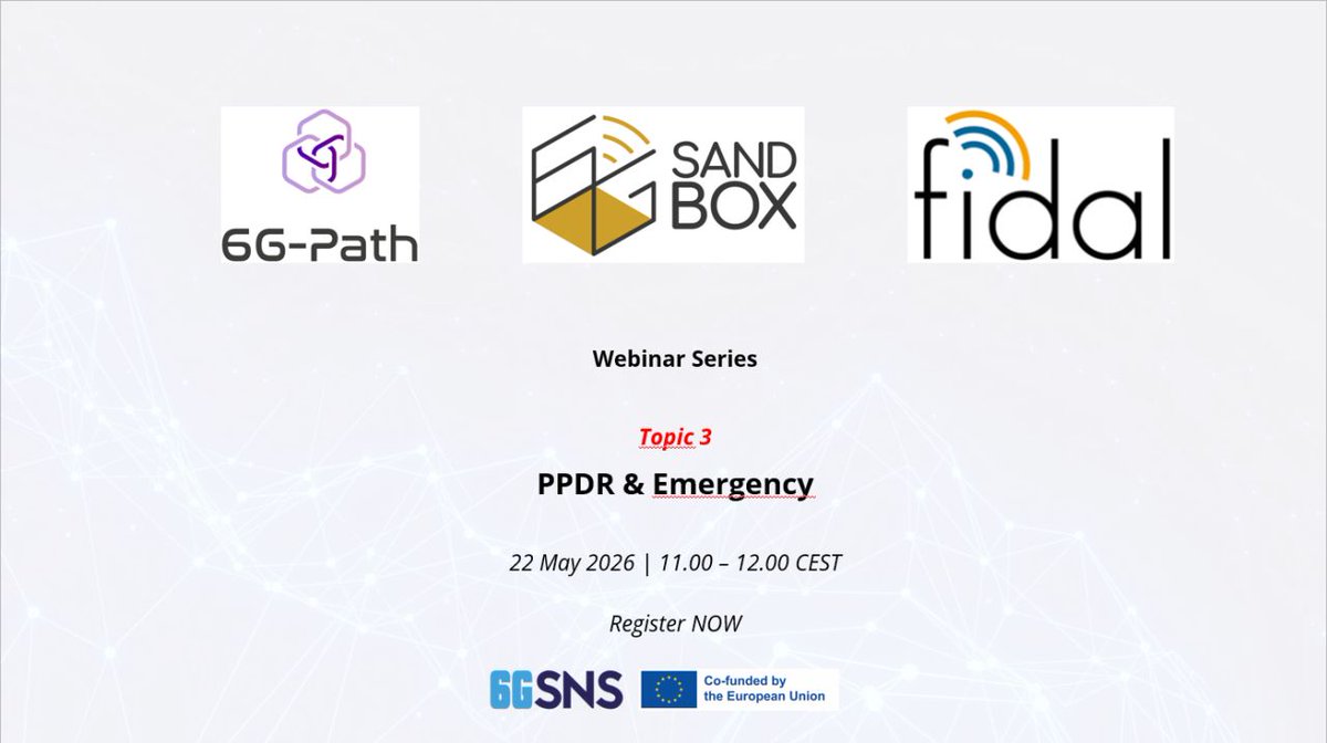 6GSANDBOX's tweet photo. #Learnabout6GSANDBOX  Register for the 3rd webinar!
6G SNS Vertical Innovations Webinar Series - 3rd Webinar Session - PPDR &amp; EMERGENCY  Online Register for the 3rd webinar: https://t.co/1wCqUI3dek https://t.co/FntaWh97ZE