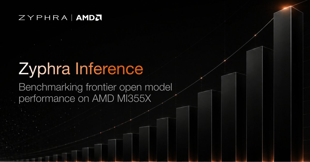 ZyphraAI's tweet photo. We're publishing our first end-to-end benchmarks for Zyphra Inference on @AMD Instinct MI355X.

Our inference optimizations strongly outperform the AMD baseline and narrows the gap between MI355X and B200 for serving Kimi K2.6, GLM 5.1, and DeepSeek V3.2  🧵 https://t.co/rDkOiFOrRz