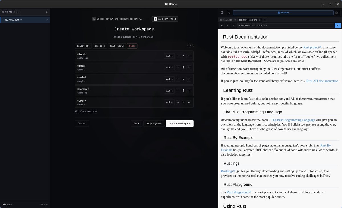 bitslix's tweet photo. #BLXCode is now open source.

We built BLXCode as our own free BridgeBench-style desktop workbench for agentic coding:

Run AI coding agents next to real terminals.
Keep project memory and tasks close to your workspace.
Use an embedded browser for research and context.
Work locally, modify it, extend it, break it, improve it.

Built with Tauri 2, Rust, Leptos and Trunk.
Released under the MIT License.

Free to use.
Free to modify.
Free to fork.

GitHub:
https://t.co/bV86hDcLne

#OpenSource #AI #AgenticCoding #Rust #Tauri #Leptos #DeveloperTools #Bitslix