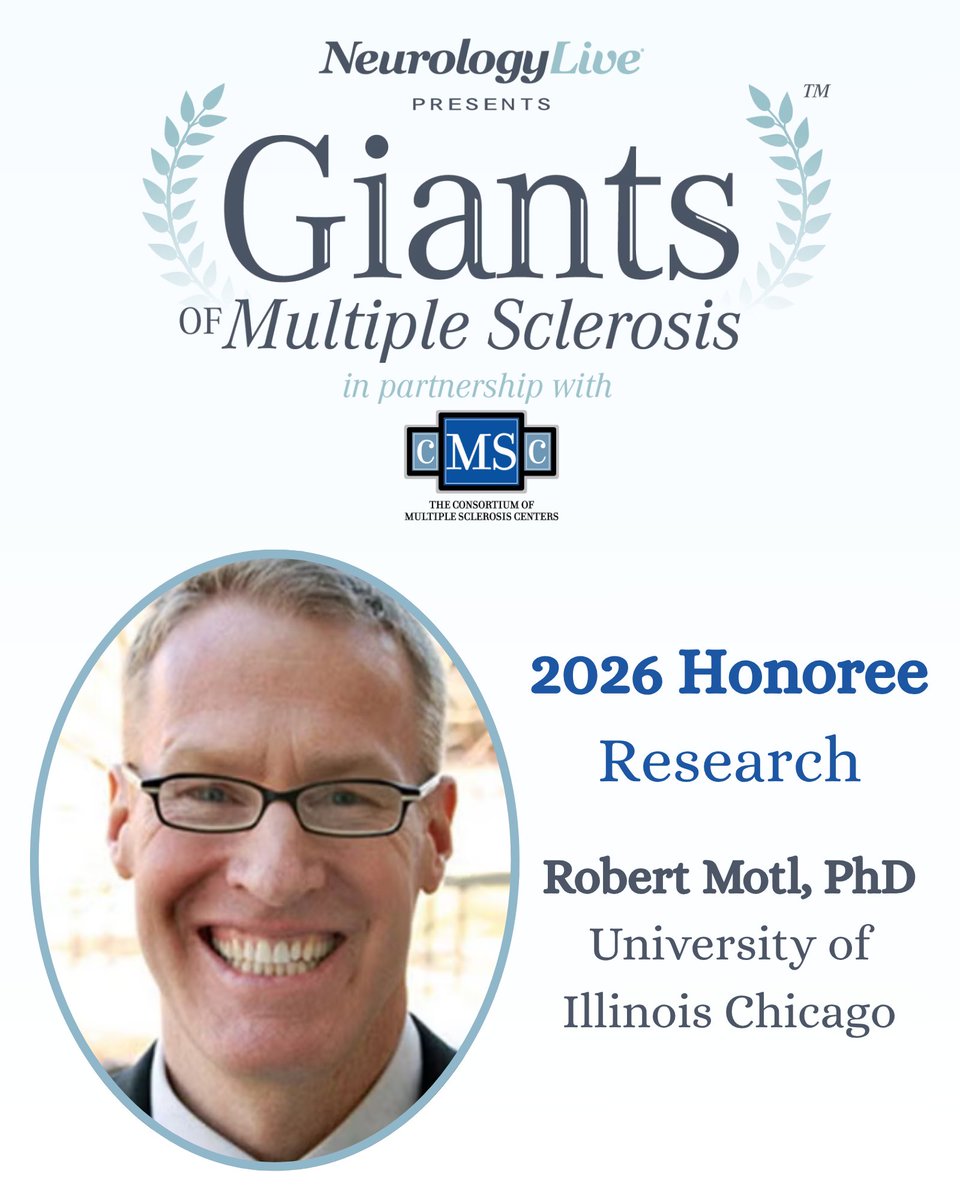 ENRLUIC's tweet photo. Robert Motl, the director of the ENRL at UIC, has been awarded as a Giants of Multiple Sclerosis honoree in recognition of his research.
#MultipleSclerosis #MSResearch #CMSC #CMSC2026 #GiantsOfMS https://t.co/7TouYvQht2
