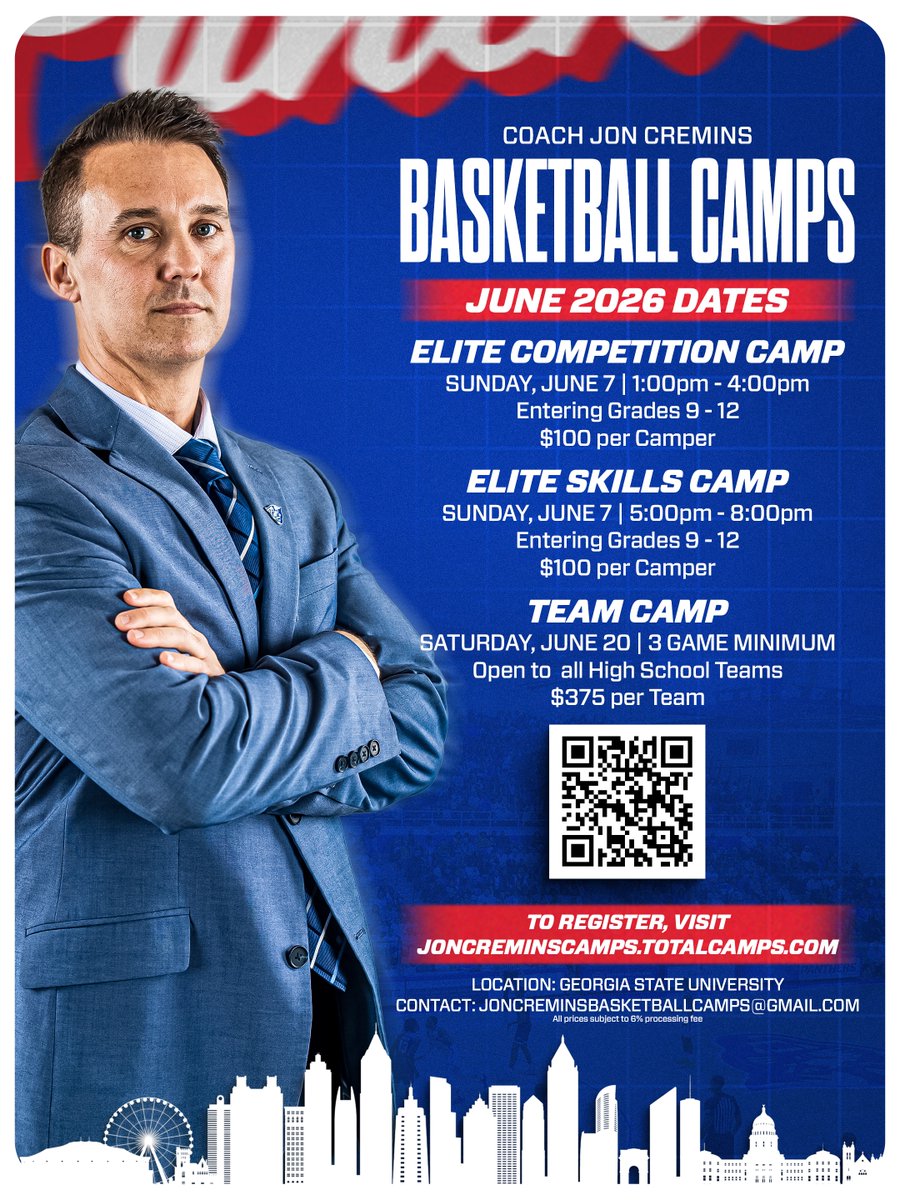 GSU_MBasketball's tweet photo. BE THE FIRST TO PARTICIPATE IN COACH CREMINS' BASKETBALL CAMPS! 🏀

Register today for the June 2026 Jon Cremins Basketball Camps at Georgia State. 

🔗: https://t.co/gBkpCngo5c

#LightItBlue https://t.co/biB4LziFSJ