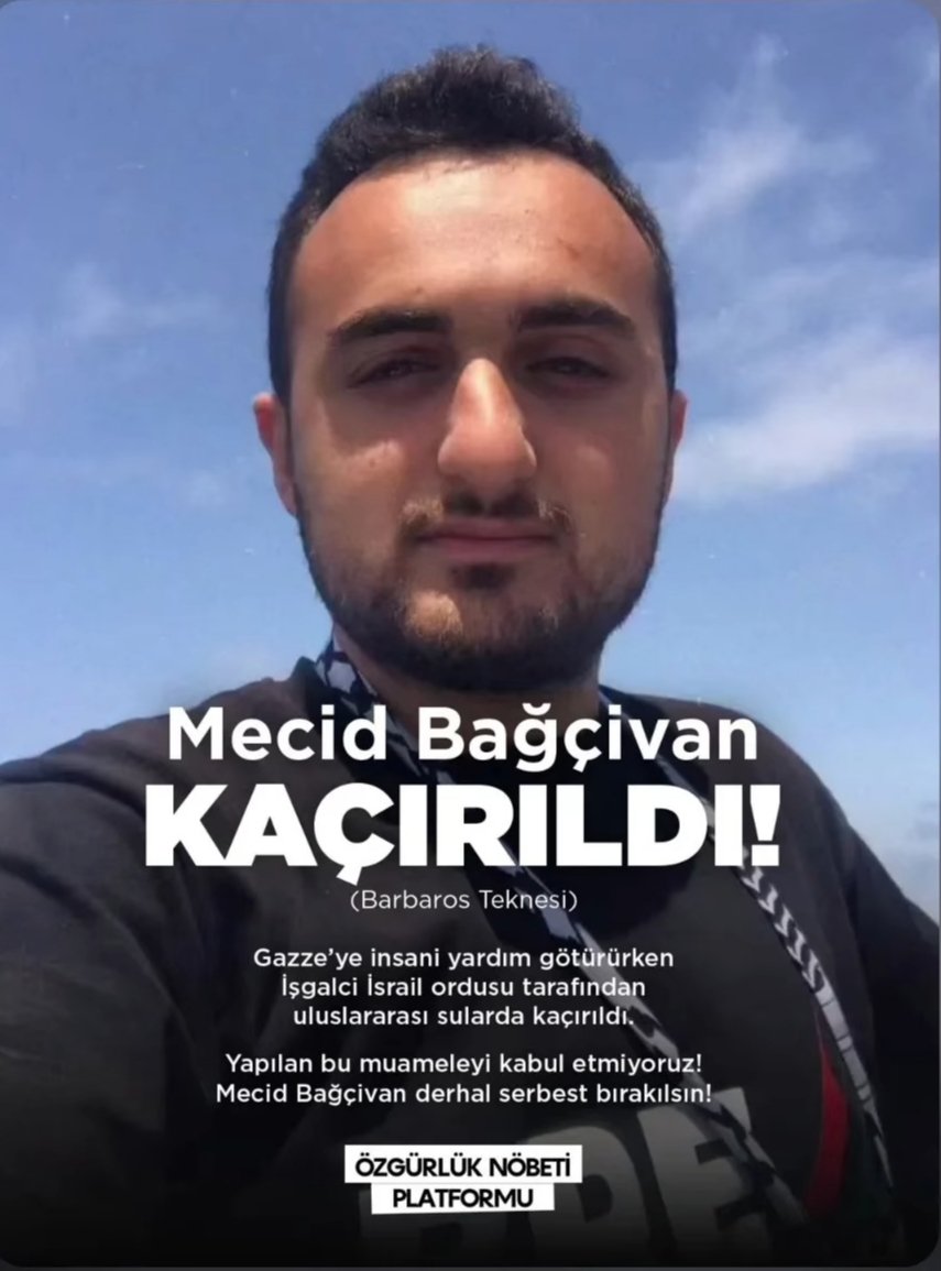 ninjakurbaa's tweet photo. İnsanlık düşmanı haydutlar yine Sumud filosundaki silahsız aktivistlere uluslararası sularda saldırdı. Yeğenim Mecit de ellerinde tutsak. En büyük şikayetleri dostları tarafından düşmanları kadar ciddiye alınmamak. https://t.co/M8Uuby8WmE