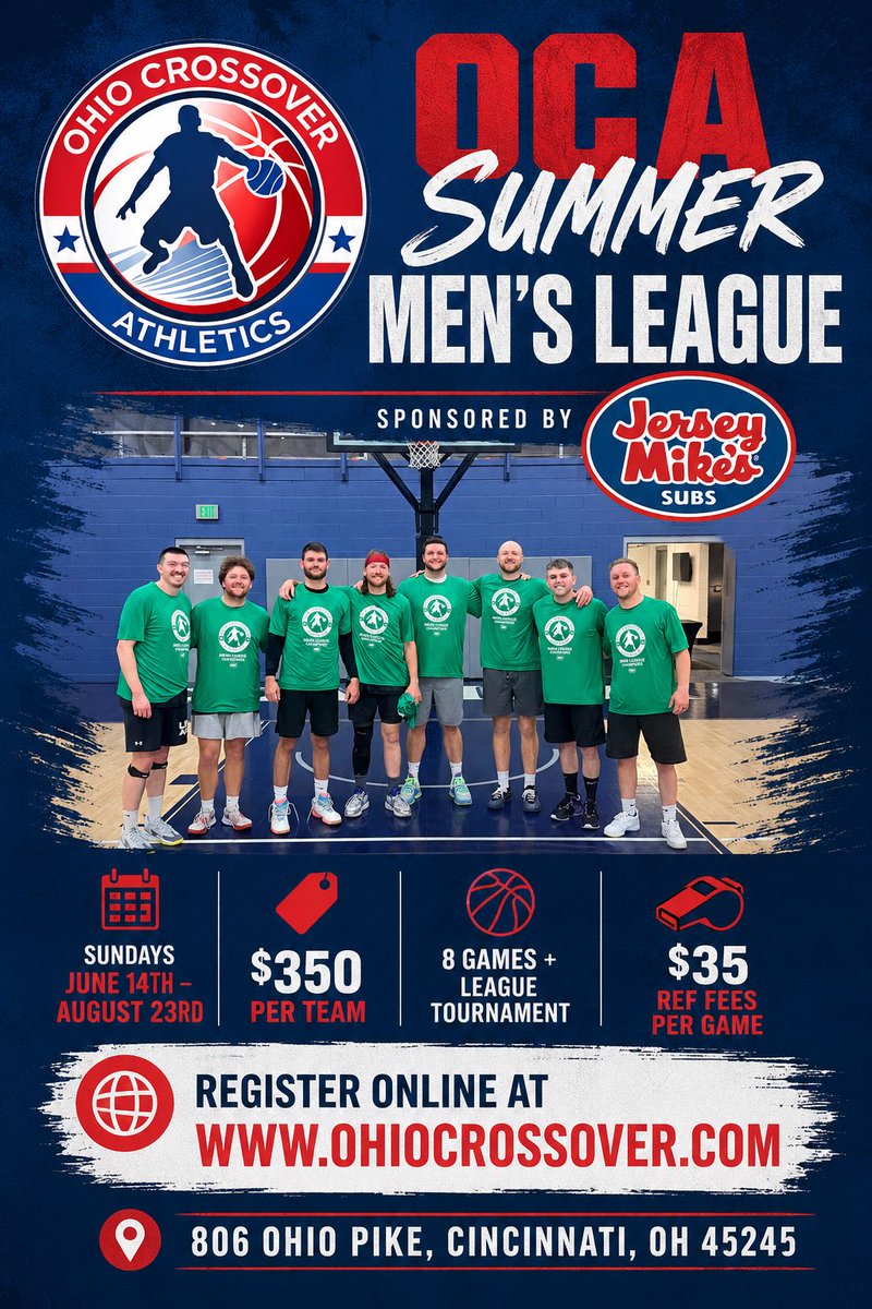 OhioCrossover's tweet photo. Registration is open for the OCA Summer Men’s League sponsored by Jersey Mike’s in Anderson! The registration deadline is Sunday, June 7th. This league is by far the toughest men’s league in the area! Register today at https://t.co/NTSAeDFWDt. https://t.co/Sf2dJUXjIW