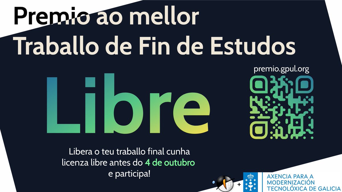 gpul_'s tweet photo. Nova edición do Premio! 👀👀

Se estás a rematar a túa formación profesional, grao ou mestrado, podes participar.
 
Consulta os termos e condicións en https://t.co/UeWKfpOurW

Todo o que precisas é que o teu proxecto final estea aprobado e redactar un breve informe https://t.co/fIknNZUjSe