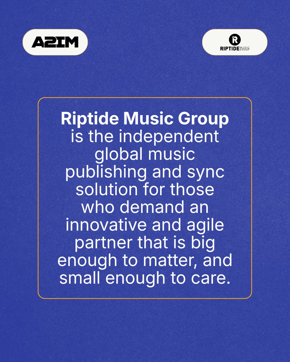 a2im's tweet photo. Meet A2IM Member Riptide Music Group!

Riptide Music Group provides full-service publishing administration for songwriters, artists, labels, catalogs, and rights holders, acting as both a global collection partner and a strategic rights management backbone. Learn more: https://t.co/MLdCu2CZKp