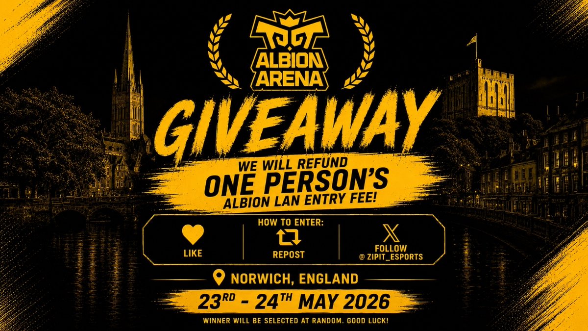 ZipIt_Esports's tweet photo. 🎉 GIVEAWAY TIME 🎉

We’re giving one lucky attendee their entry fee REFUNDED at Albion LAN! 💸

How to enter:

✅ Like this post.
✅ Repost this post.
✅ Follow this account.

Then of course, you will need a valid Albion LAN ticket.

Winner will be announced on the day of the event!
#ZipItUp
