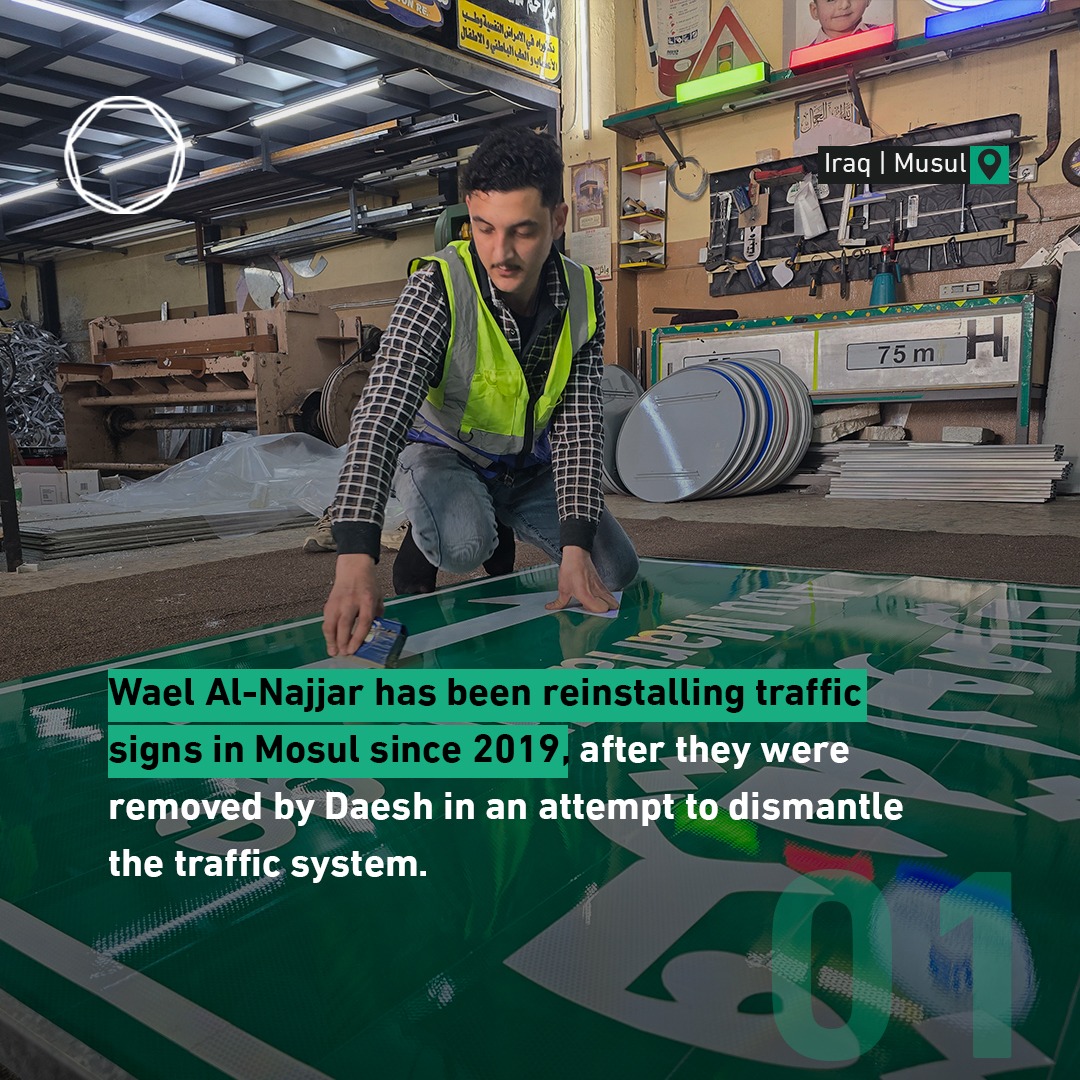 coalition's tweet photo. "What Daesh tried to erase, we are restoring better than before." Daesh dismantled Mosul's traffic infrastructure. Mosul resident Wael has been rebuilding it.