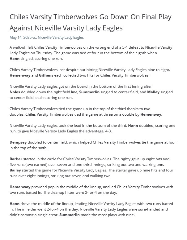 chilestwolves's tweet photo. Chiles Softball ended the season 20-4 after reaching the Elite 8. They fought hard but lost in extra innings to the state's #1-ranked team. Anna Kate had a standout performance in the circle, allowing only one walk and two earned runs.
 
Here is the recap from their last game: https://t.co/6ieS7obuMc