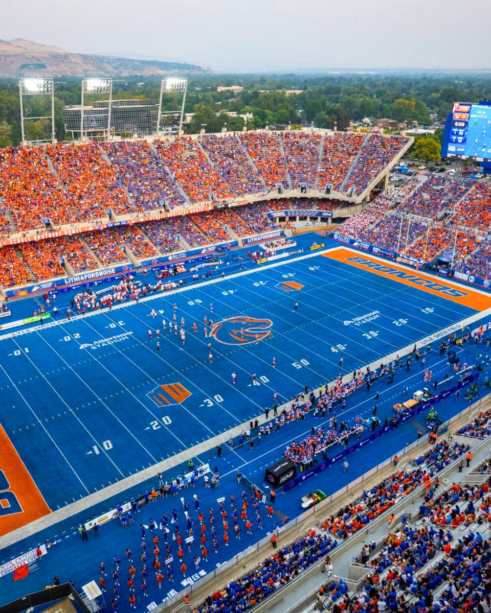 FanaticsCollect's tweet photo. Boise State University sells a game-used piece of their iconic blue turf for $25,000 👀

Former athletic director Gene Bleymaier made the decision to transition to a blue field 40 years ago, and it has since become one of the most recognizable fields in college football.

Now, as the program transitions into a new conference, they are selling some of the field to fund player support and upgrades.

For $25,000, the winner receives a 400-square-foot sheet professionally installed in their home.

(via @TheAthletic)