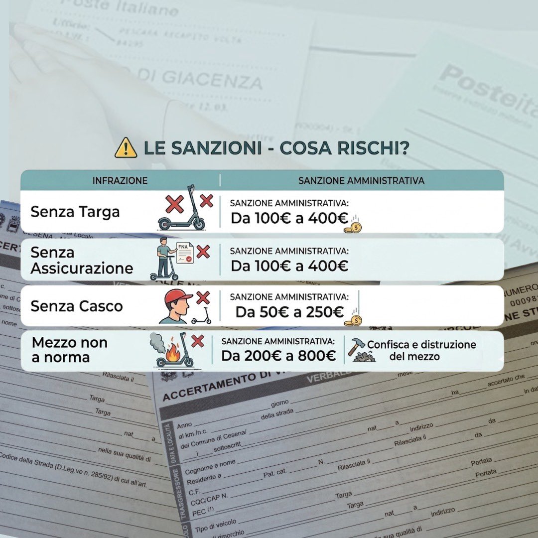 PlcesenaM's tweet photo. 📣 Avviso importante 📣 dal 16 maggio 2026 sono in vigore importanti novità per la mobilità in 🛴 monopattino elettrico.
#infoutili #monopattinoelettrico #cds https://t.co/kqMECyJkg0