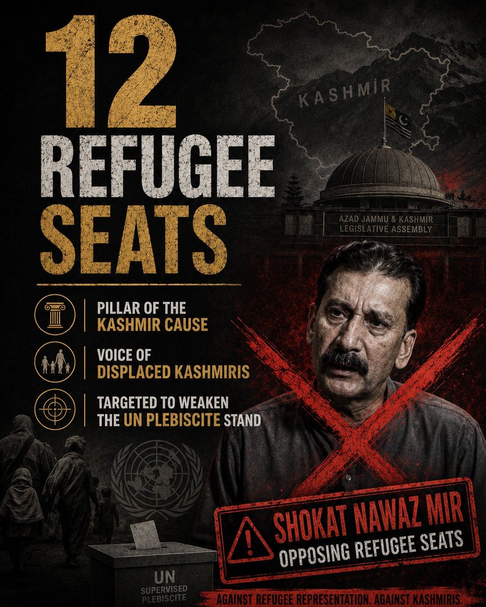 shaziia_tweets's tweet photo. The 12 refugee seats in AJK Assembly are not just representation—they are a core pillar of the Kashmir cause and the right to self-determination. Targeting them weakens the entire political foundation. #JAACExpose #RefugeesSeatsForAJK #JAACLeadershipCompromised https://t.co/EvIlnKA5EK