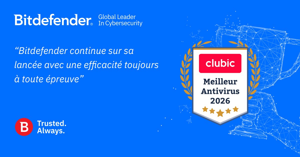 BitdefenderFR's tweet photo. Élu meilleur antivirus 2026, Bitdefender est la solution de cybersécurité européenne de confiance.
