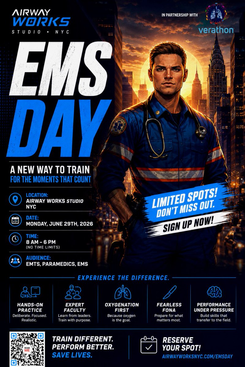 GlideScopeVL's tweet photo. As part of EMS Week, we’re excited to team up with The Protected Airway team to offer 3.0 CAPCE hours through an EMS-dedicated airway workshop at Airway Works NYC on June 29.
Sharpen your airway skills, earn CAPCE credits, and learn alongside your peers. 
https://t.co/smTHNlGC1h https://t.co/M9mFFVgk3f