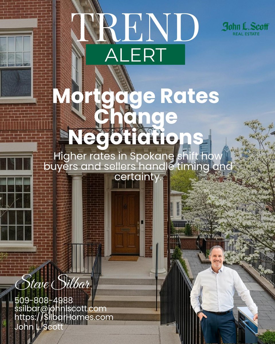 SteveSilbar's tweet photo. Higher mortgage rates in Spokane make every negotiation about timing and certainty, buyers ready to move quickly often have the edge. Would you shift your strategy in this market? https://t.co/gZErCfQXKP