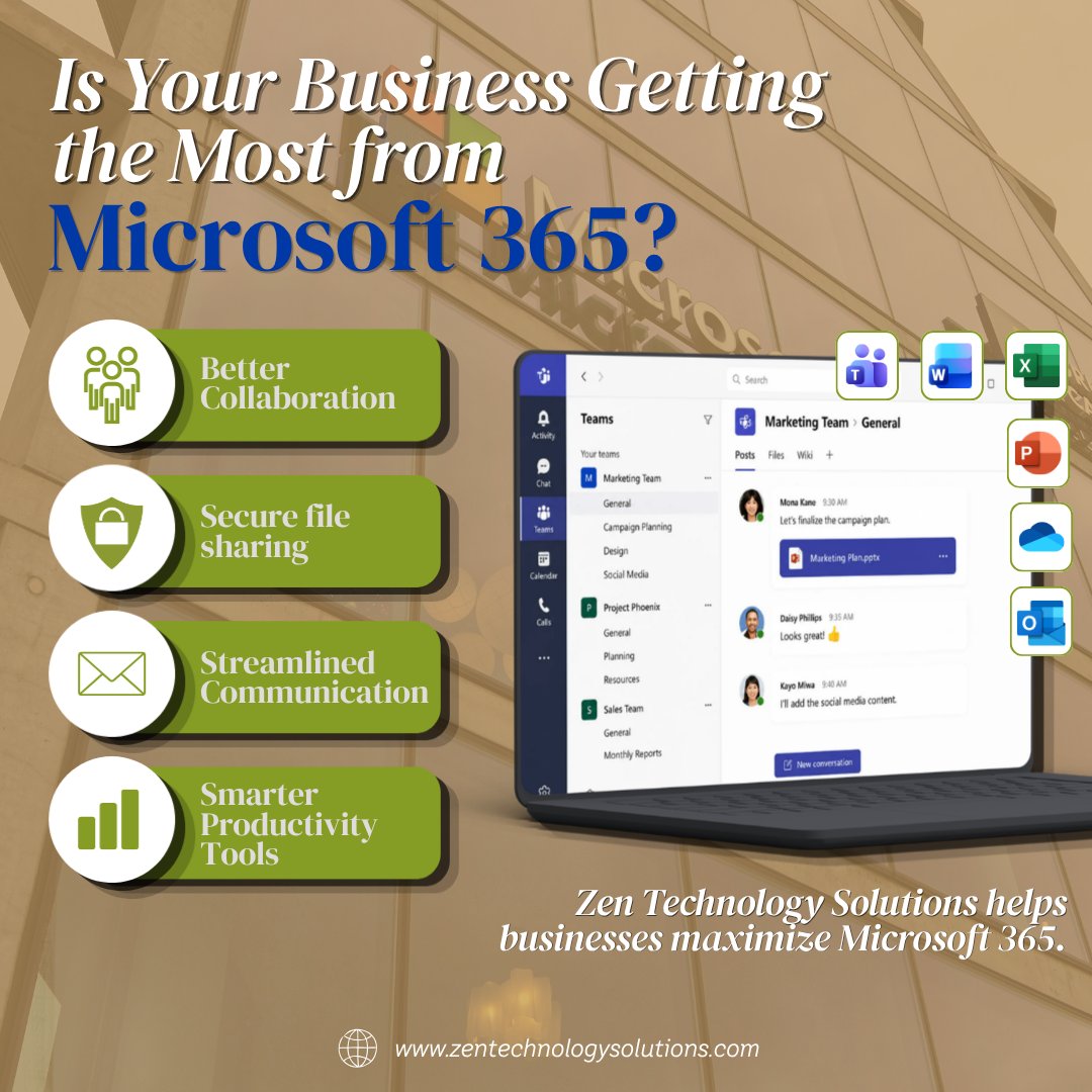 ZenTechnology88's tweet photo. Is your business optimizing its investment in Microsoft 365? Zen Technology Solutions can help you get the most from your 365 subscriptions; improved collaboration, security, and smoother operations. Fractional IT consulting and support - let's connect. https://t.co/ztTmbVz2PD https://t.co/UF2bYKMZwO