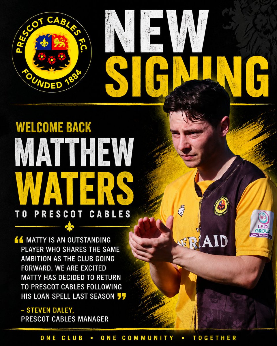PrescotCablesFC's tweet photo. Welcome (back) to Prescot Cables, Matty Waters! https://t.co/UowlIi9N8S