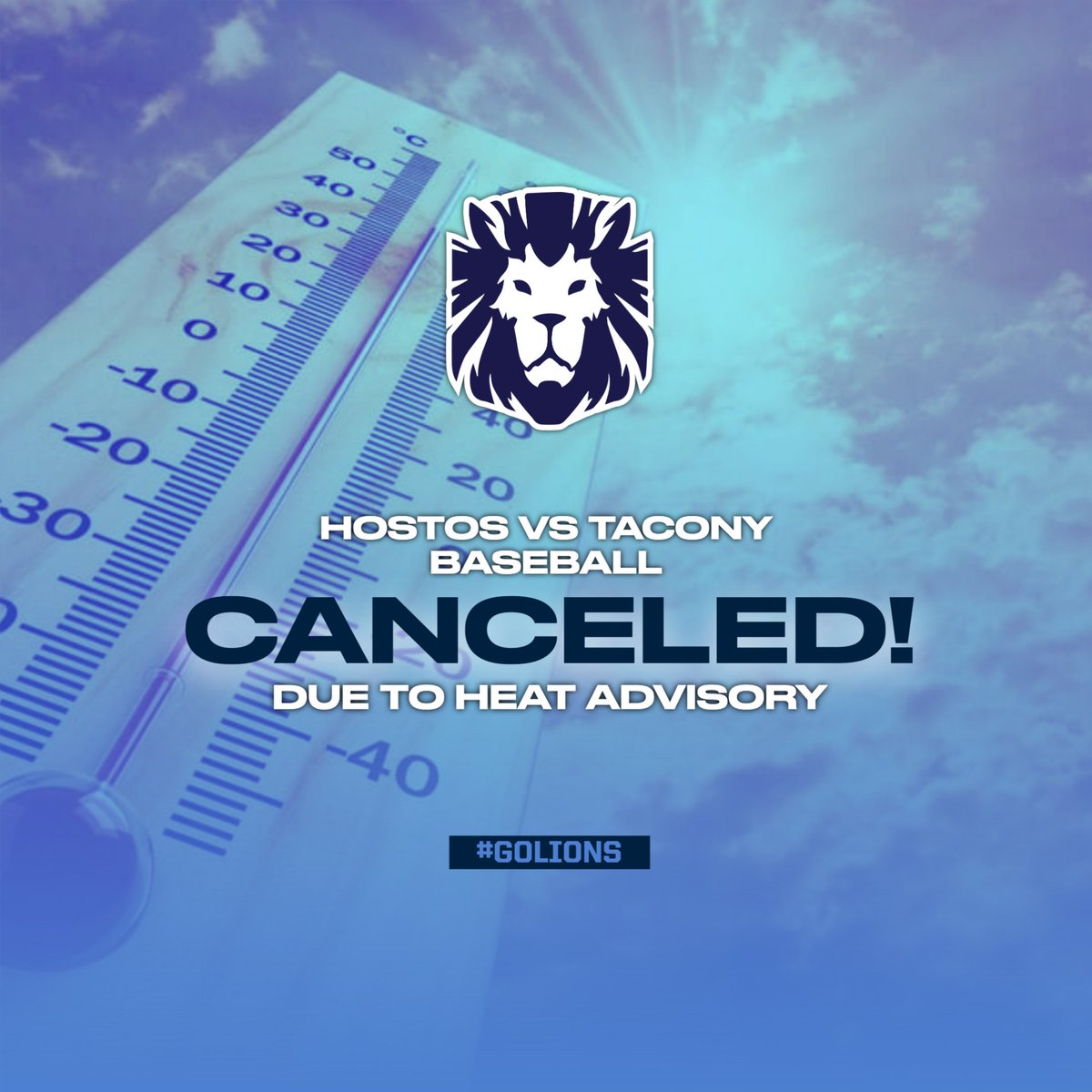 CHPathletics's tweet photo. Today's game between our Hostos CS Lions &amp; Tacony Academy CS has been canceled!. @HostosCS @mpaasports https://t.co/WjU1CtTLDZ